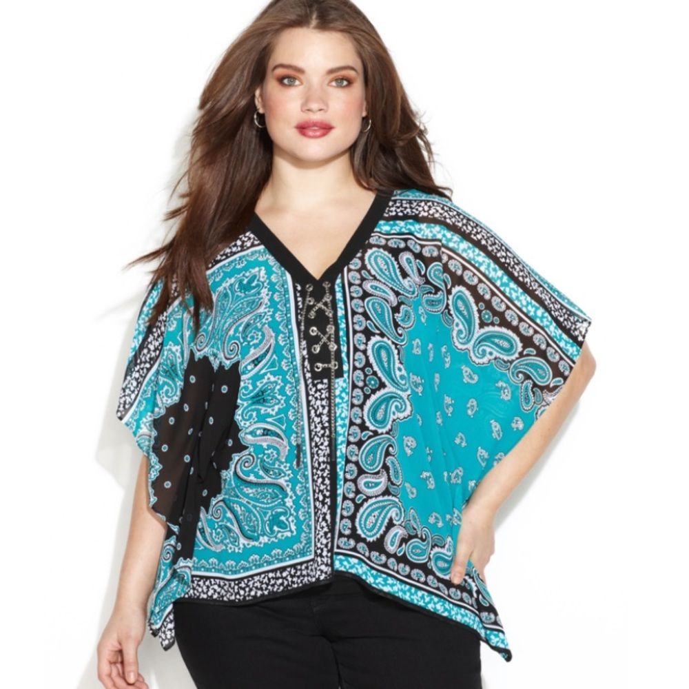 M Michael Kors Printed Chain Lace Up Poncho Cape